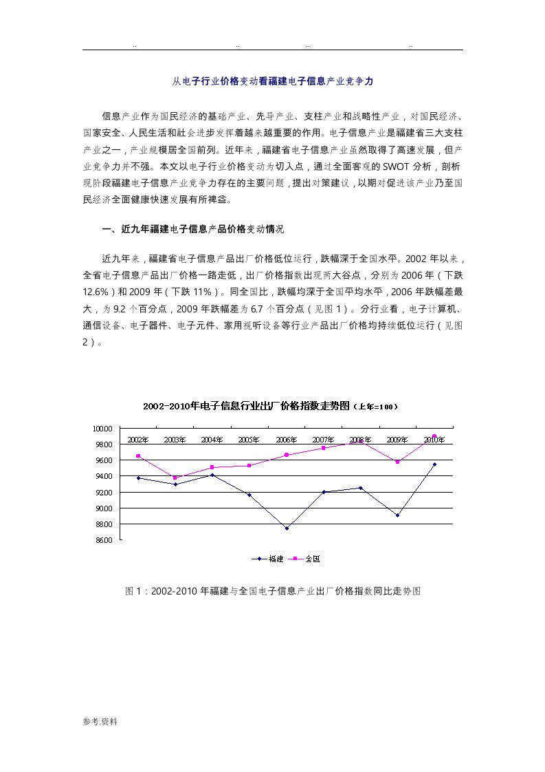 从电子行业价格变动看福建电子信息产业竞争力