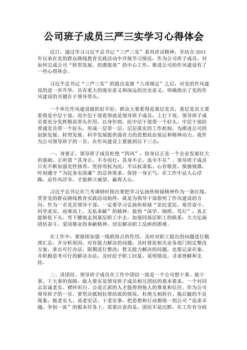 公司班子成员三严三实学习心得体会