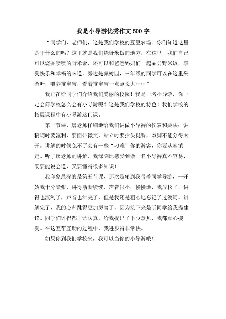 我是小导游优秀作文500字