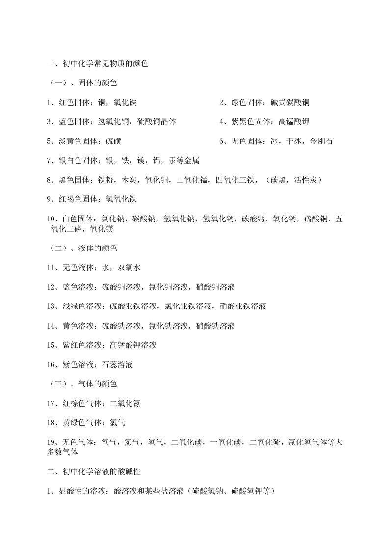 初中化学常识总汇