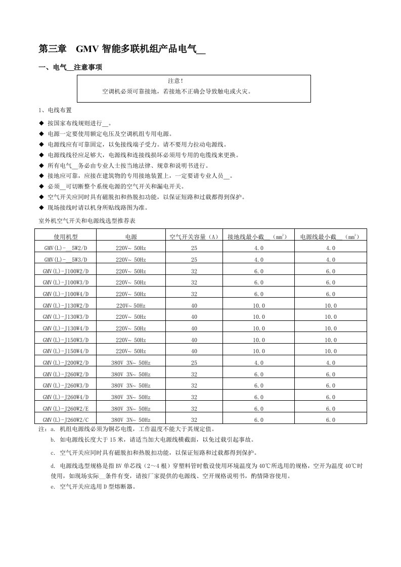 GMV智能多联机组产品电气安装