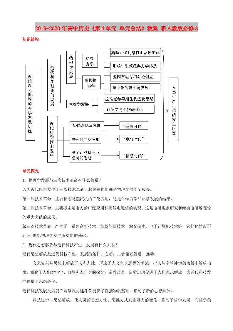 2019-2020年高中历史《第4单元