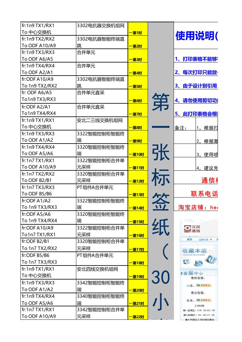 A4线缆标签数据模板