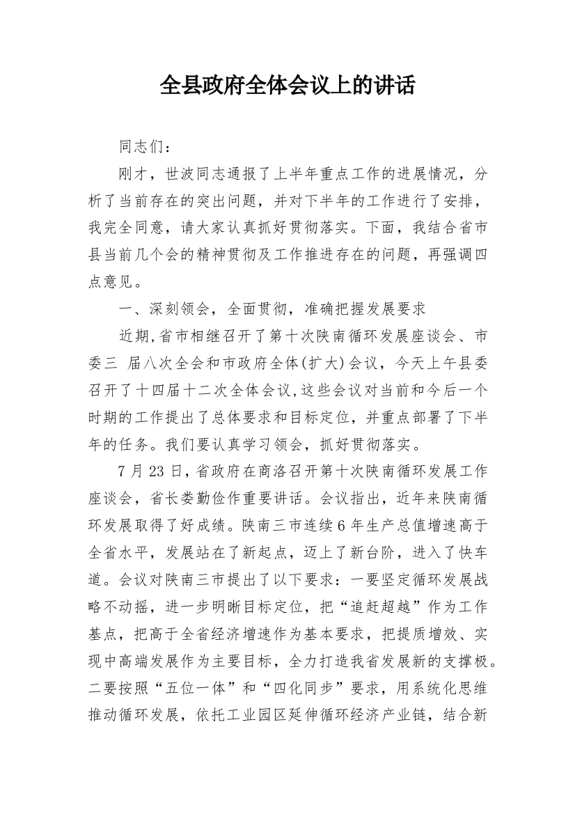 全县政府全体会议上的讲话_1