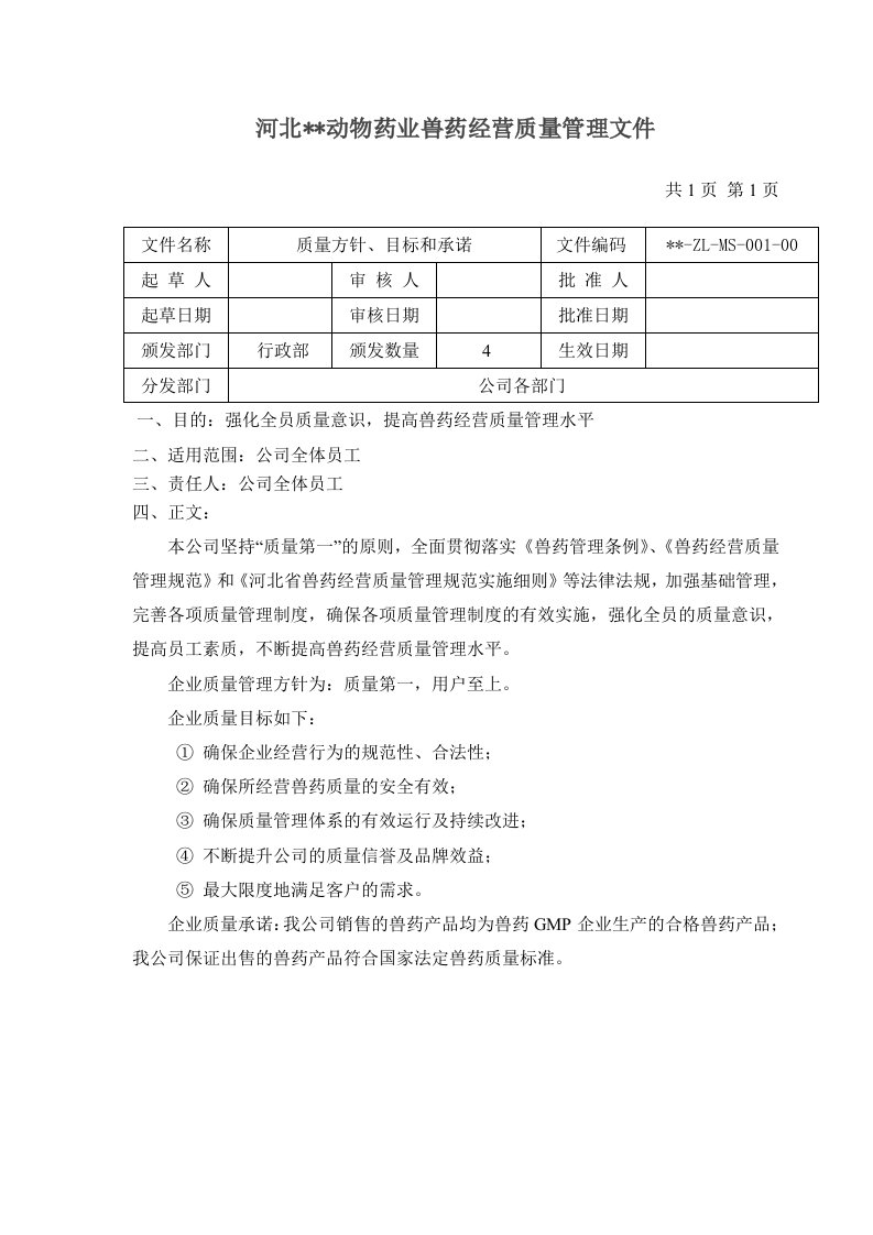 兽药GSP企业质量管理文件