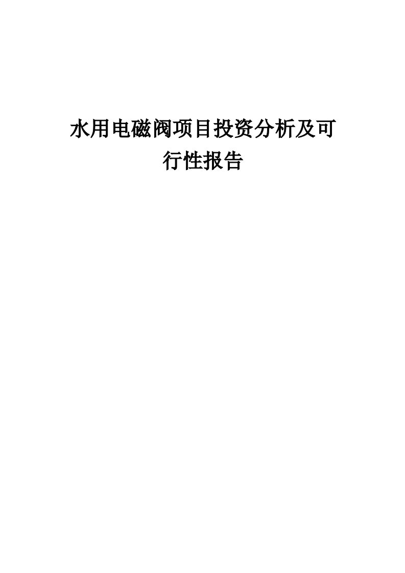 2024年水用电磁阀项目投资分析及可行性报告