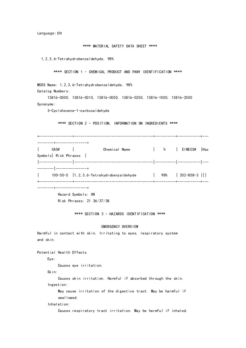 3环己烯甲醛MSDS