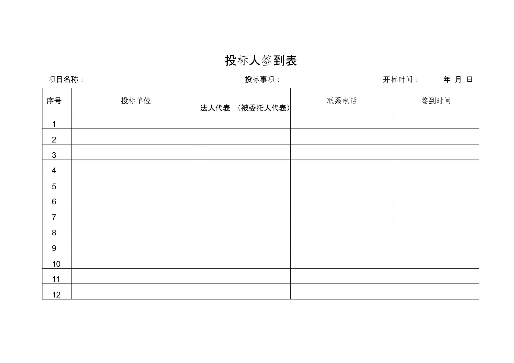 (完整版)投标人签到表