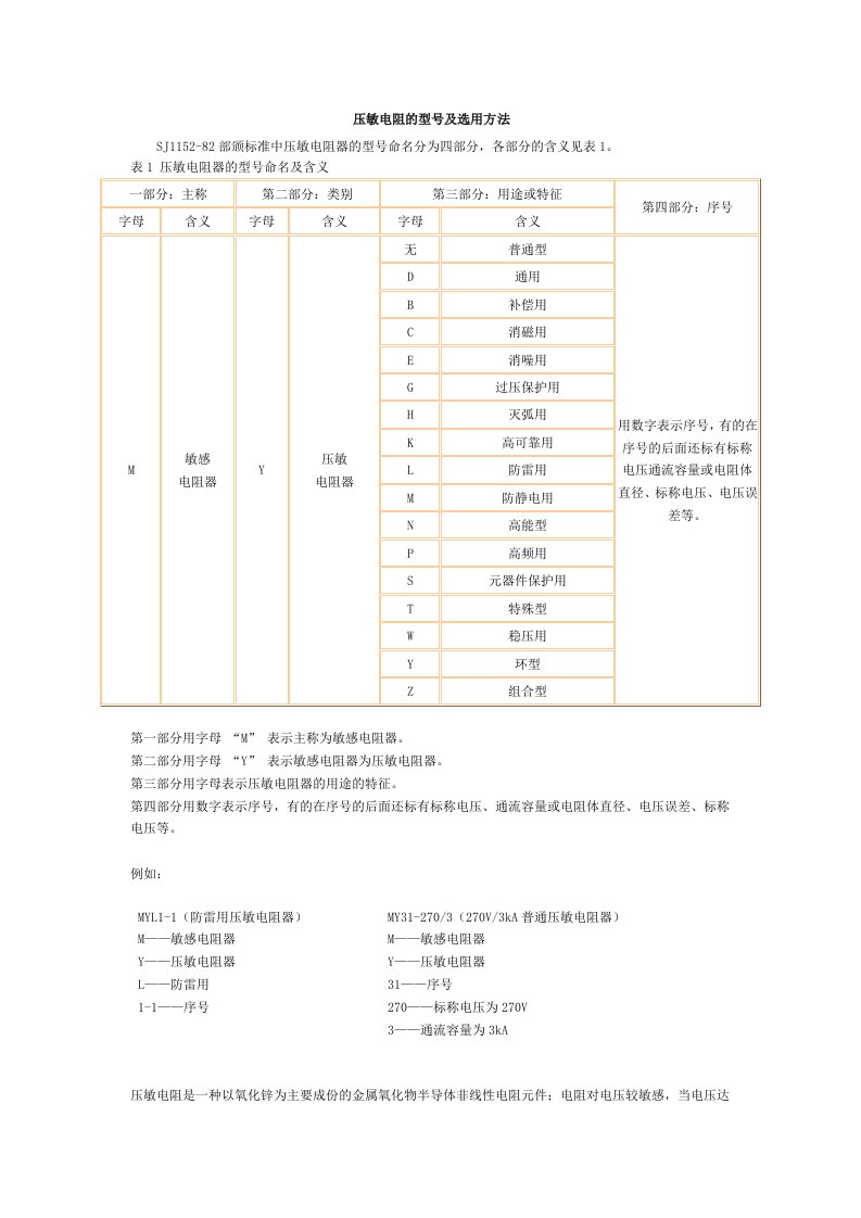 压敏电阻的型号及选用方法