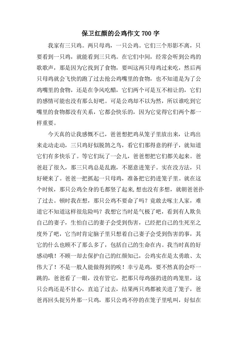 捍卫红颜的公鸡作文700字