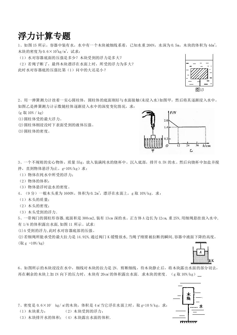 八年级物理浮力计算题(含答案)