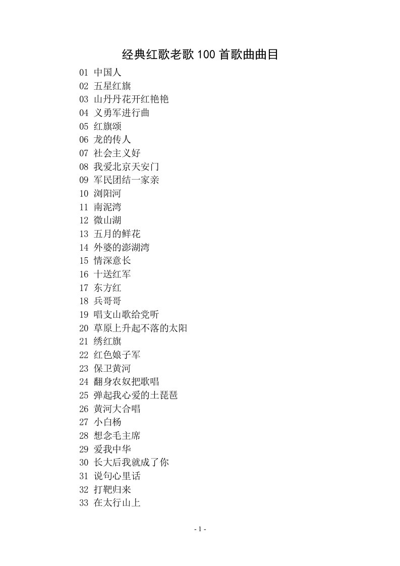 经典红歌老歌100首歌曲曲目