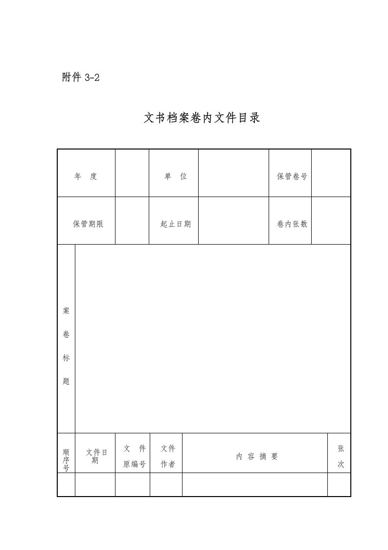 档案目录(卷内文件目录)格式表样