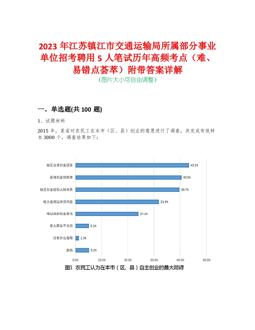 2023年江苏镇江市交通运输局所属部分事业单位招考聘用5人笔试历年高频考点（难、易错点荟萃）附带答案详解