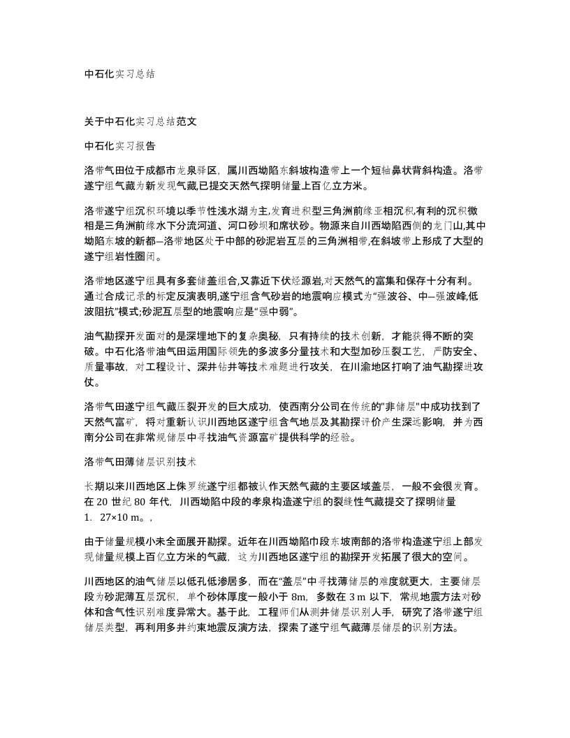 中石化实习总结