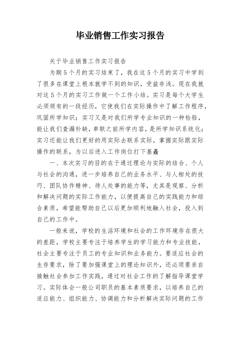 毕业销售工作实习报告_2