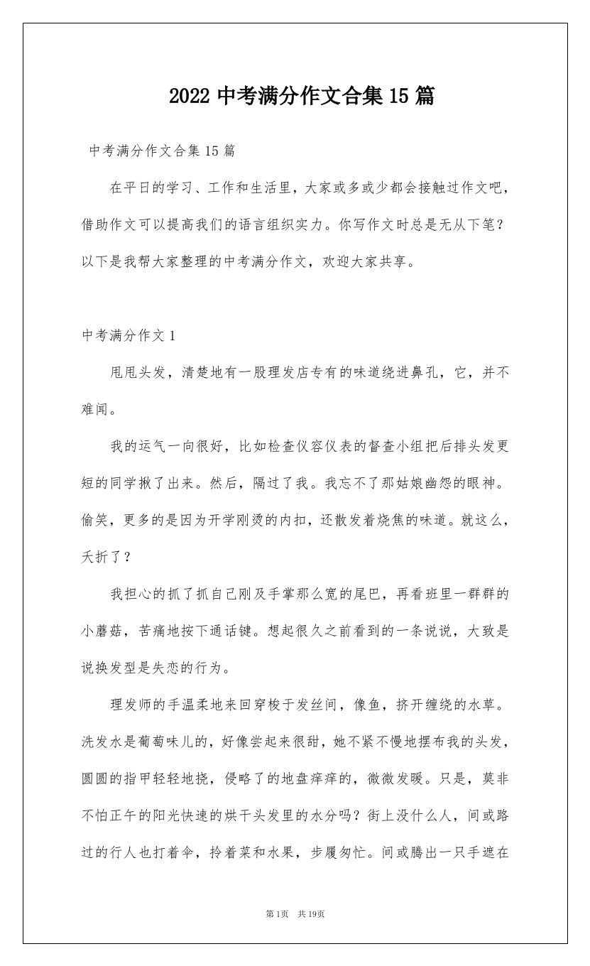 2022中考满分作文合集15篇