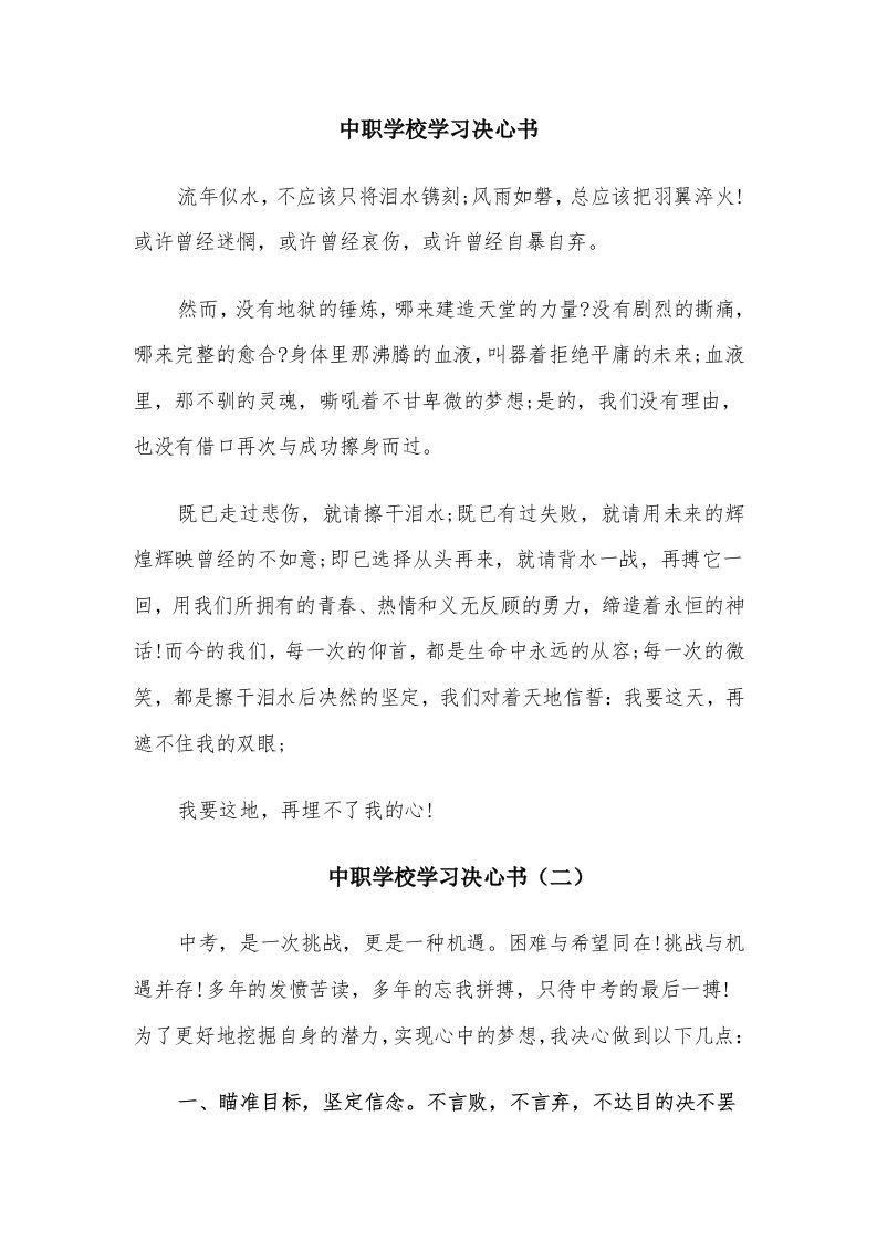 中职学校学习决心书