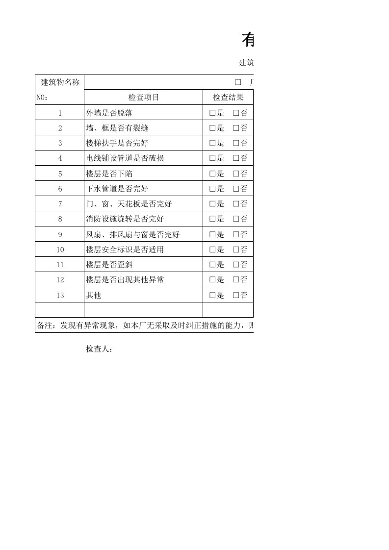 建筑物结构检查记录