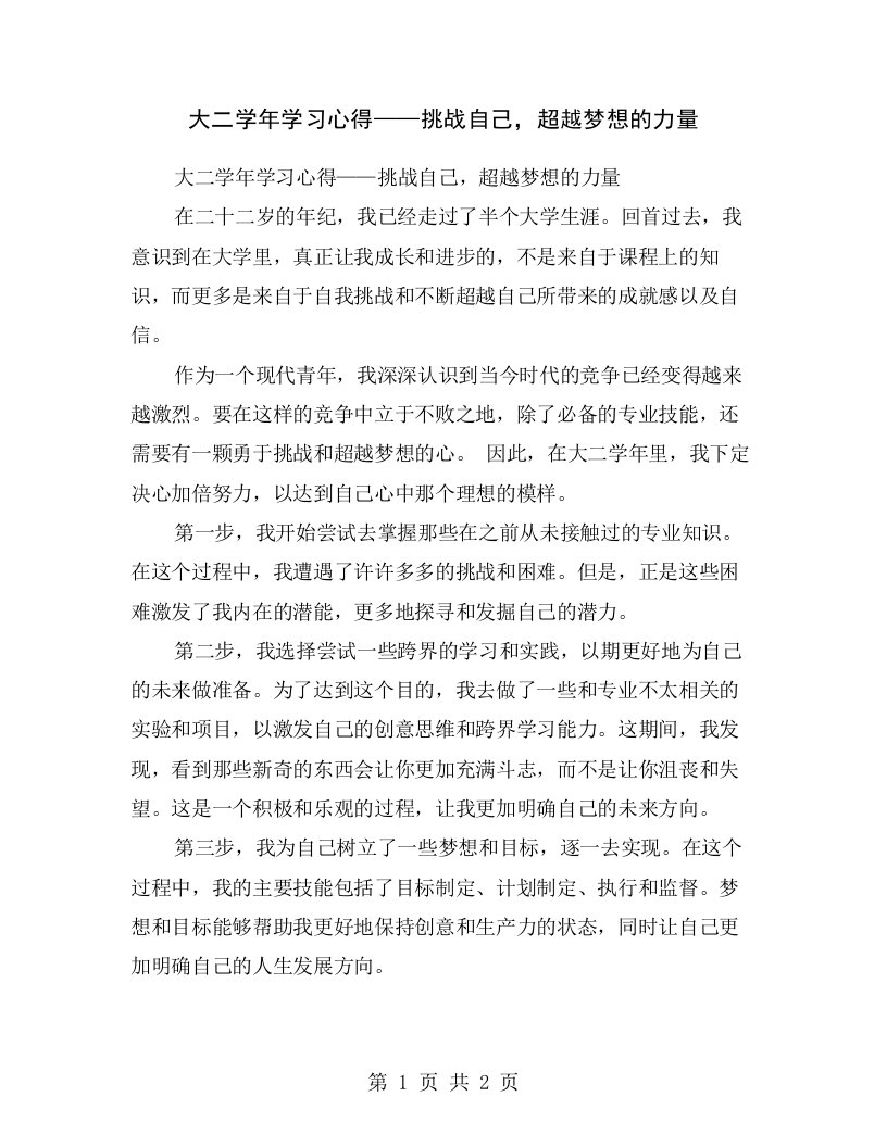 大二学年学习心得——挑战自己，超越梦想的力量