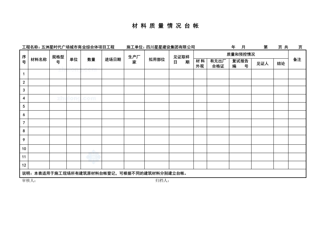 [资料]工程台账记录表格