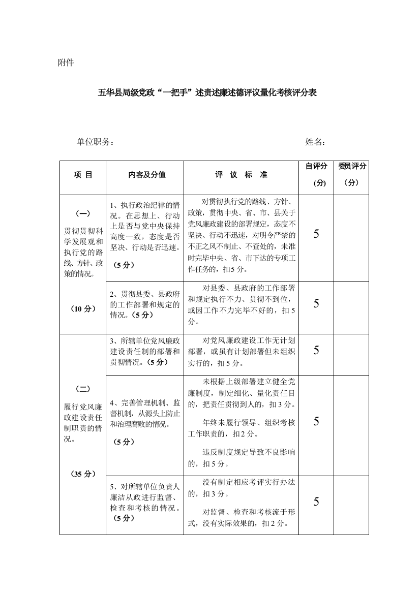 述责述廉述德评分表格