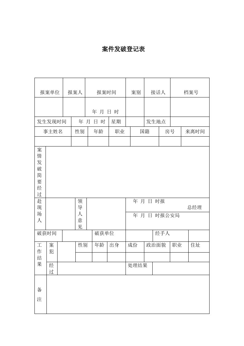 案件发破登记表