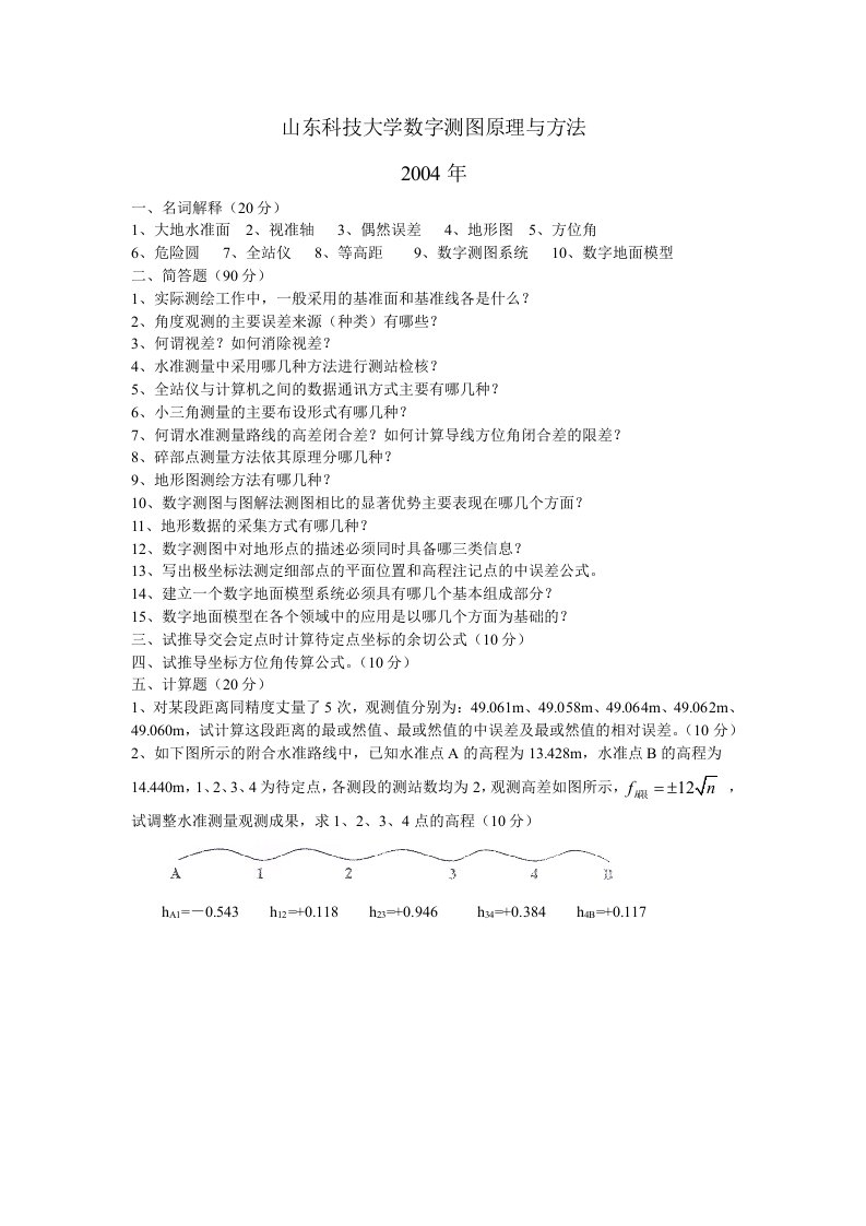 山东科技大学测绘考研历年真题