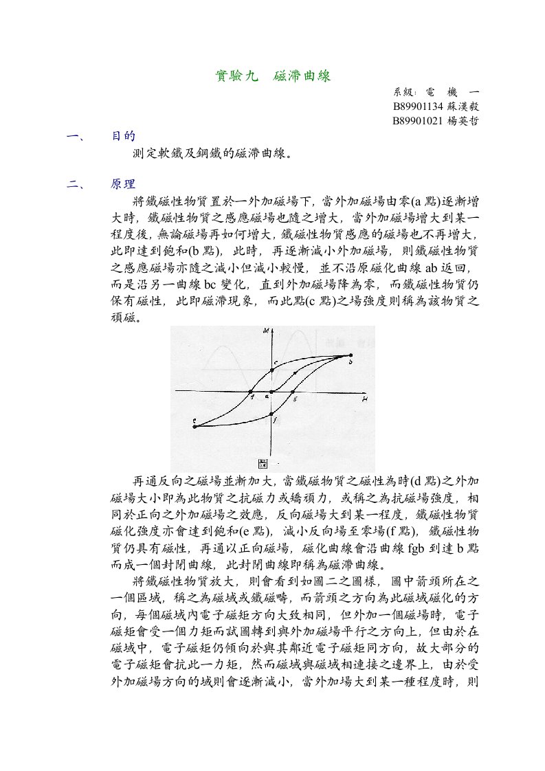 实验九磁滞曲线