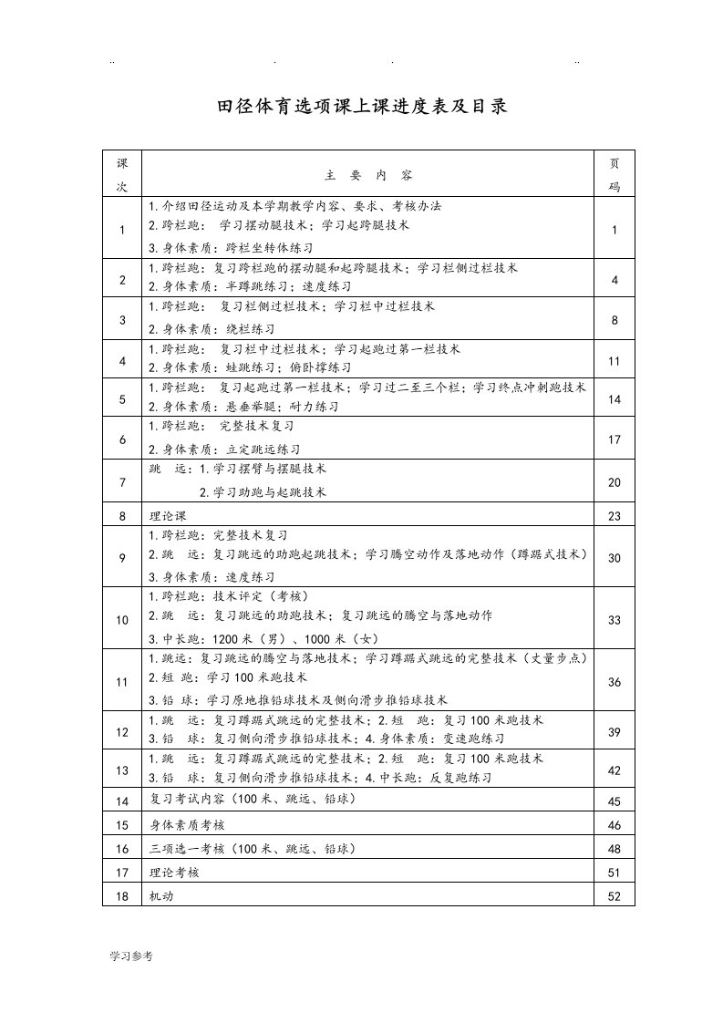 高中体育课田径教学案