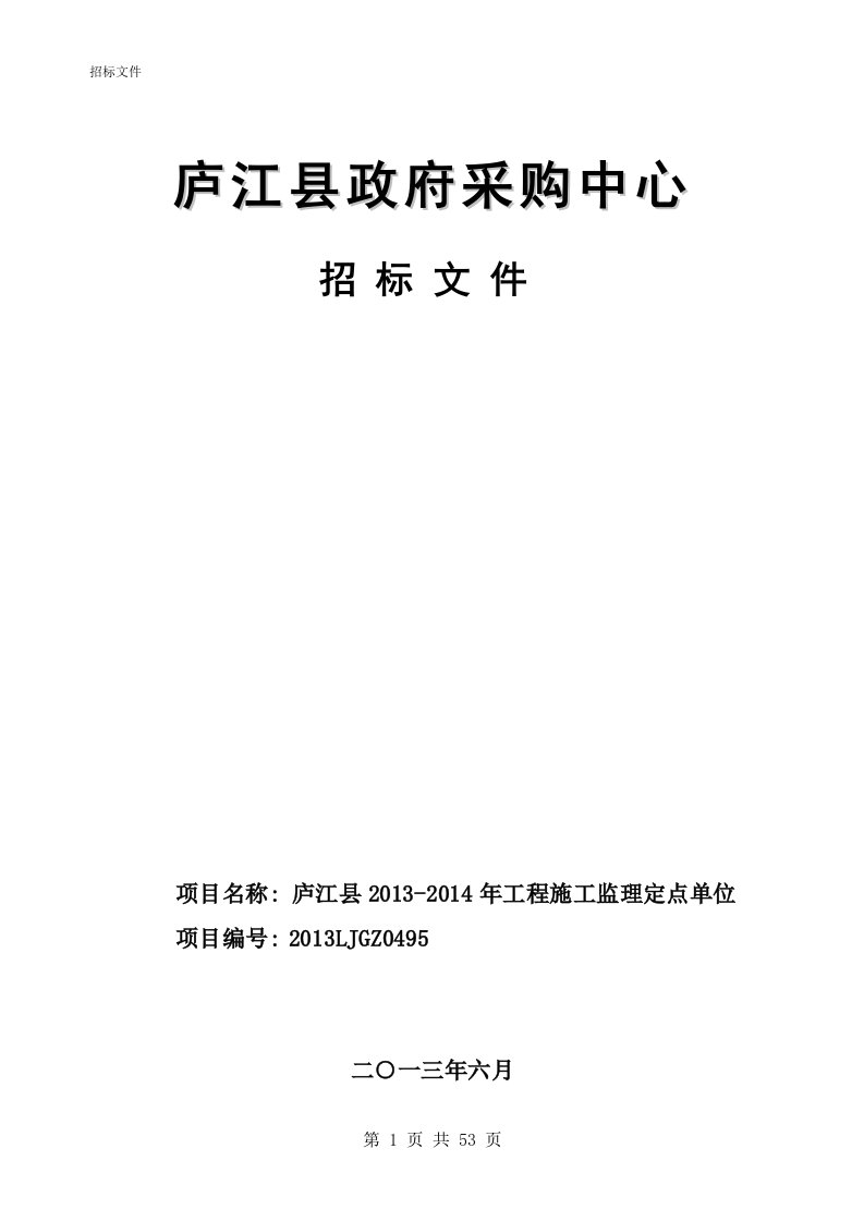 庐江县政府采购中心=招标文件