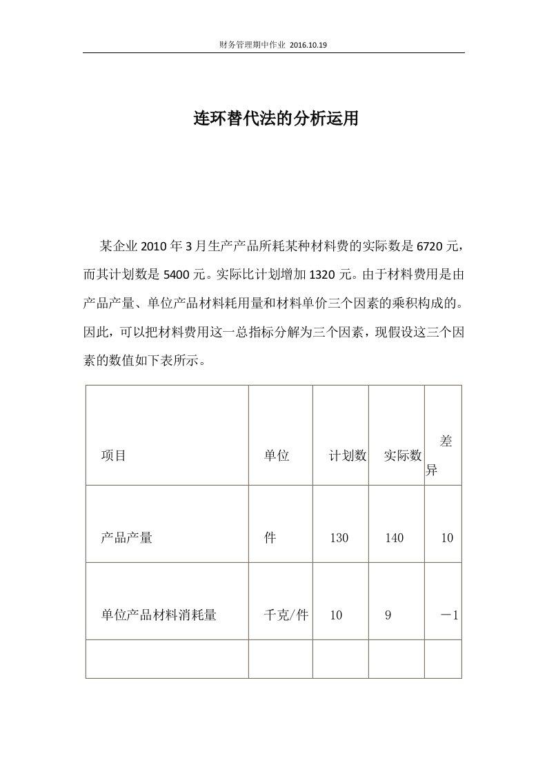 连环替代法分析运用