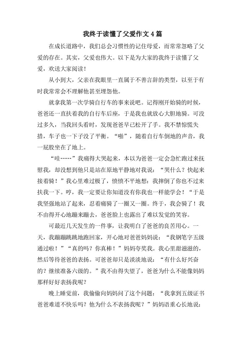 我终于读懂了父爱作文4篇