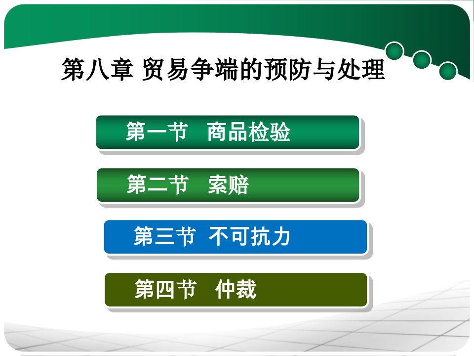 [精选]ch8贸易争端的预防与处理商检索赔不可抗力仲裁