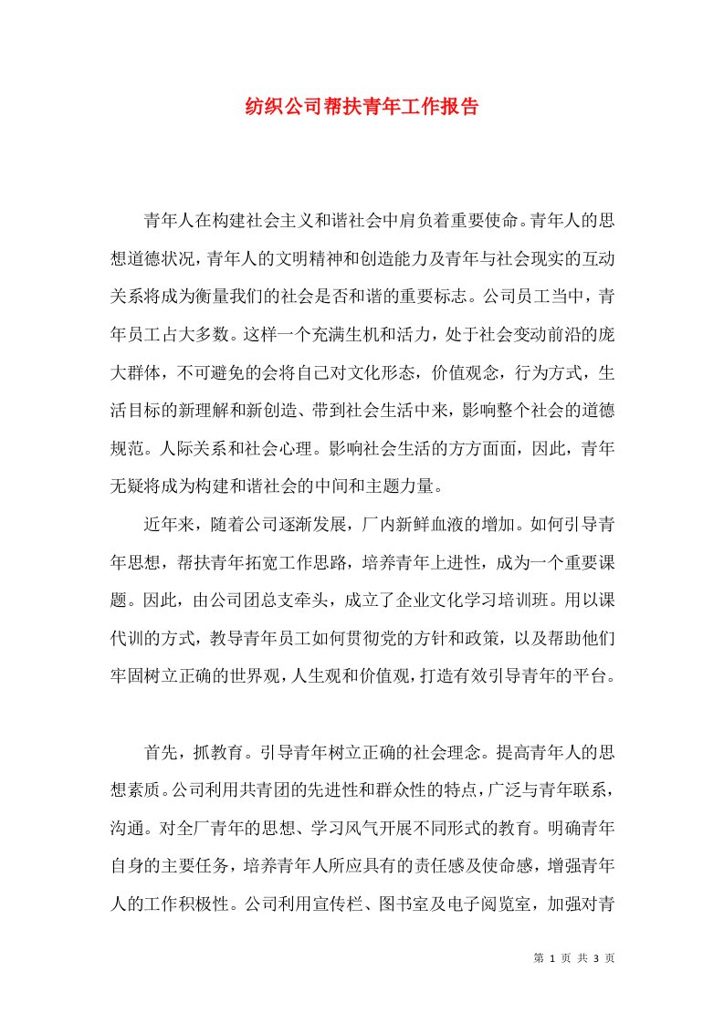 纺织公司帮扶青年工作报告