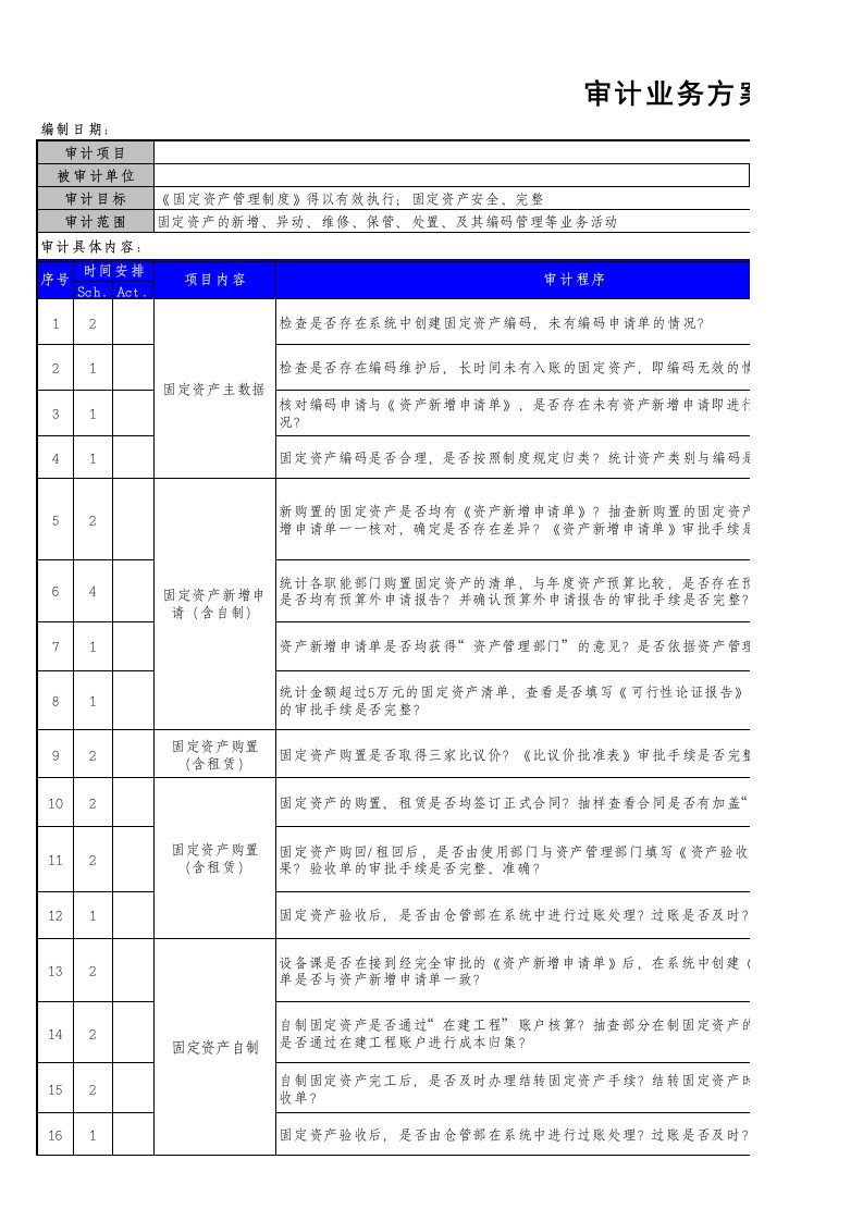 固定资产管理审计方案