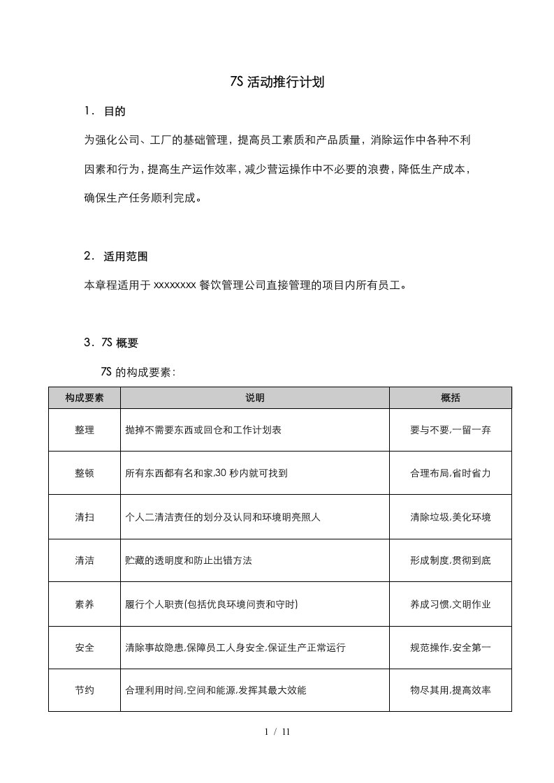 7S活动推行计划