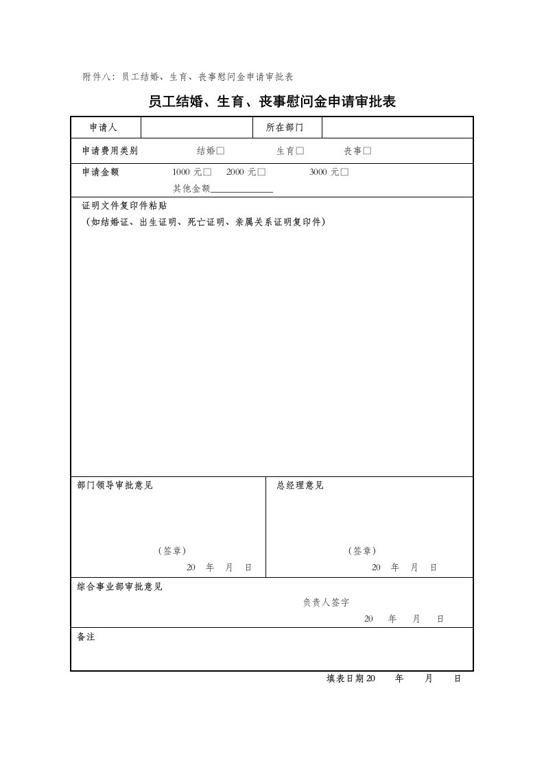 员工生育慰问金申请审批表