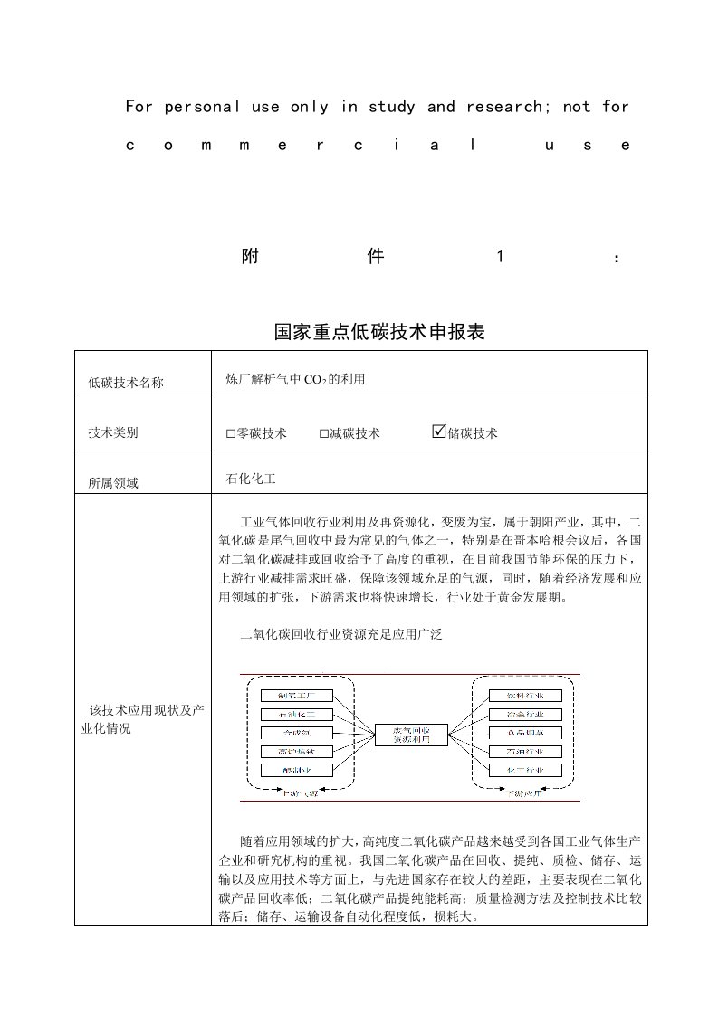 国家重点低碳技术申报表(电子版)