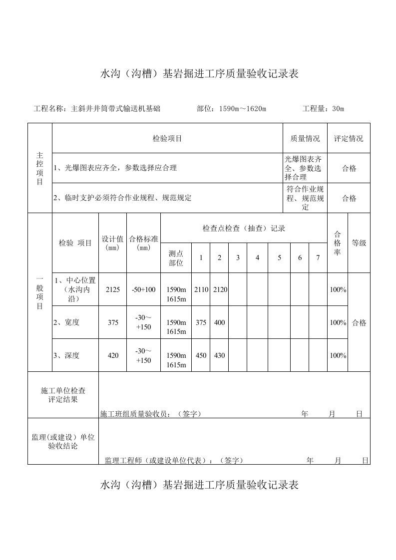 水沟（沟槽）工序质量验收记录表