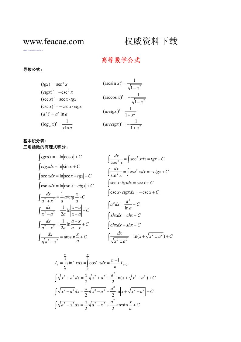 高等数学公式大全