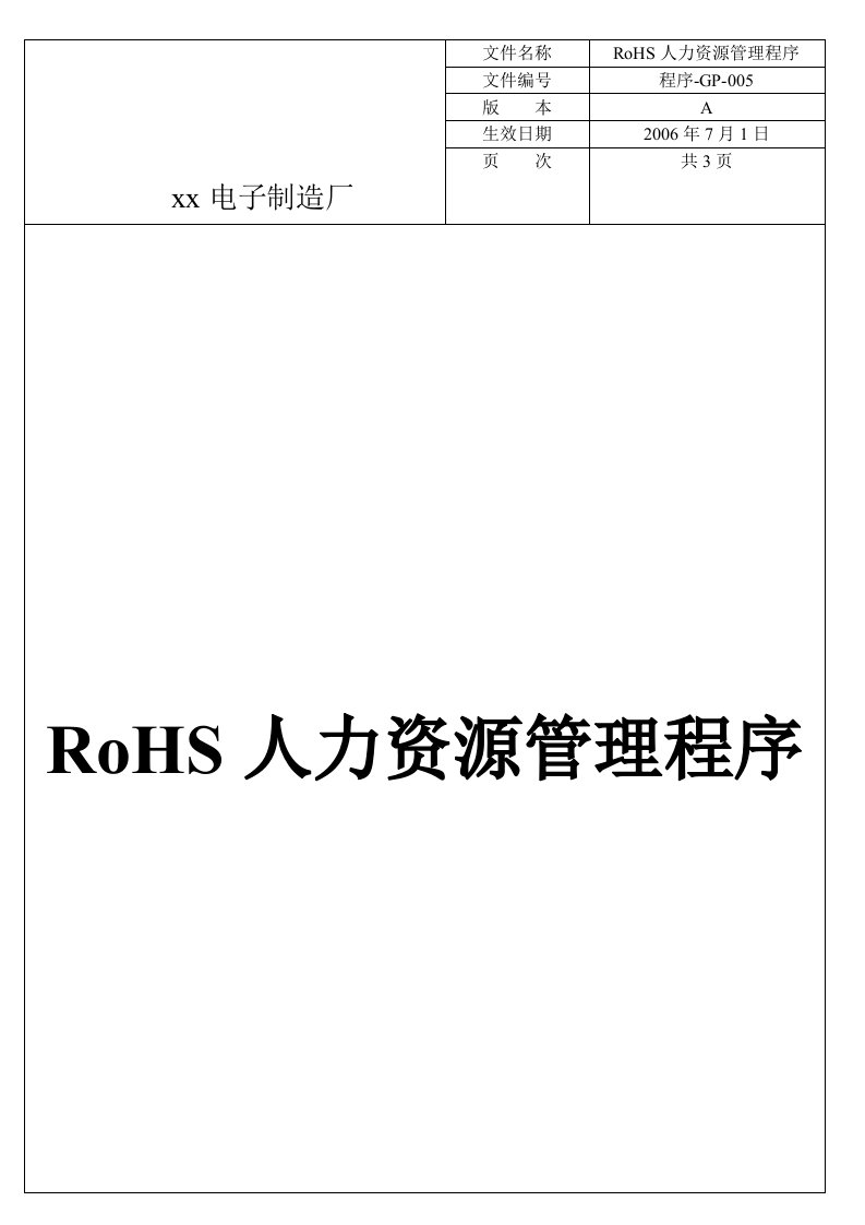 【管理精品】程序-GP-005ROHS人力資源管理程序