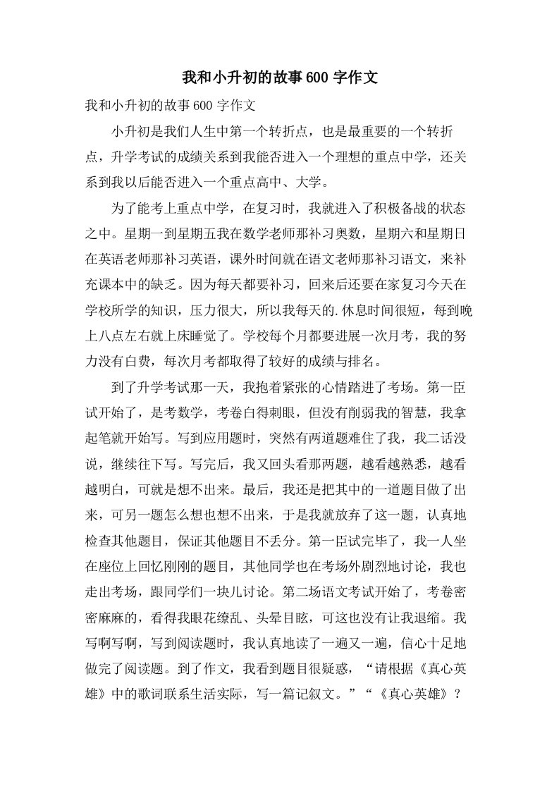 我和小升初的故事600字作文