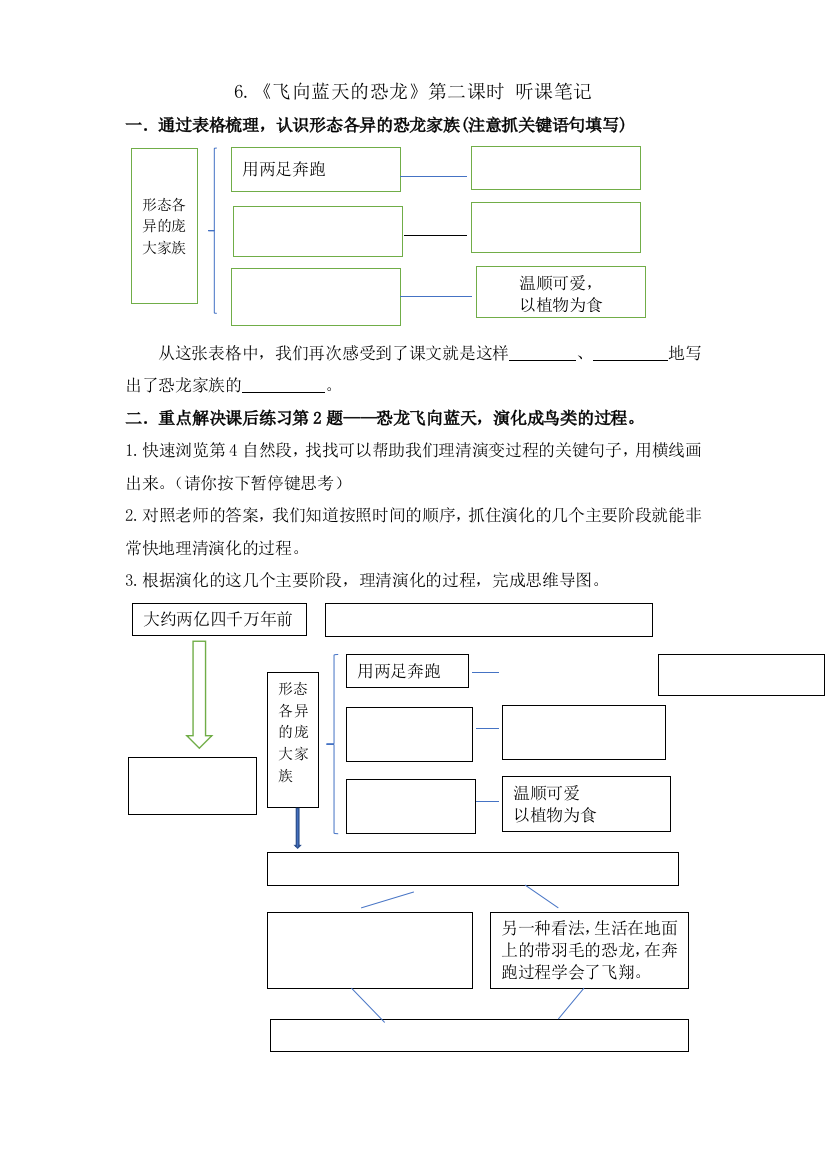 《飞向蓝天的恐龙》第二课时听课笔记