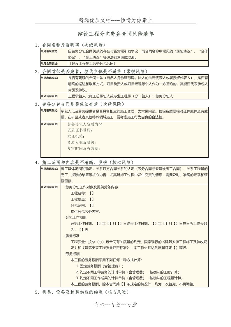 劳务分包合同风险(共3页)