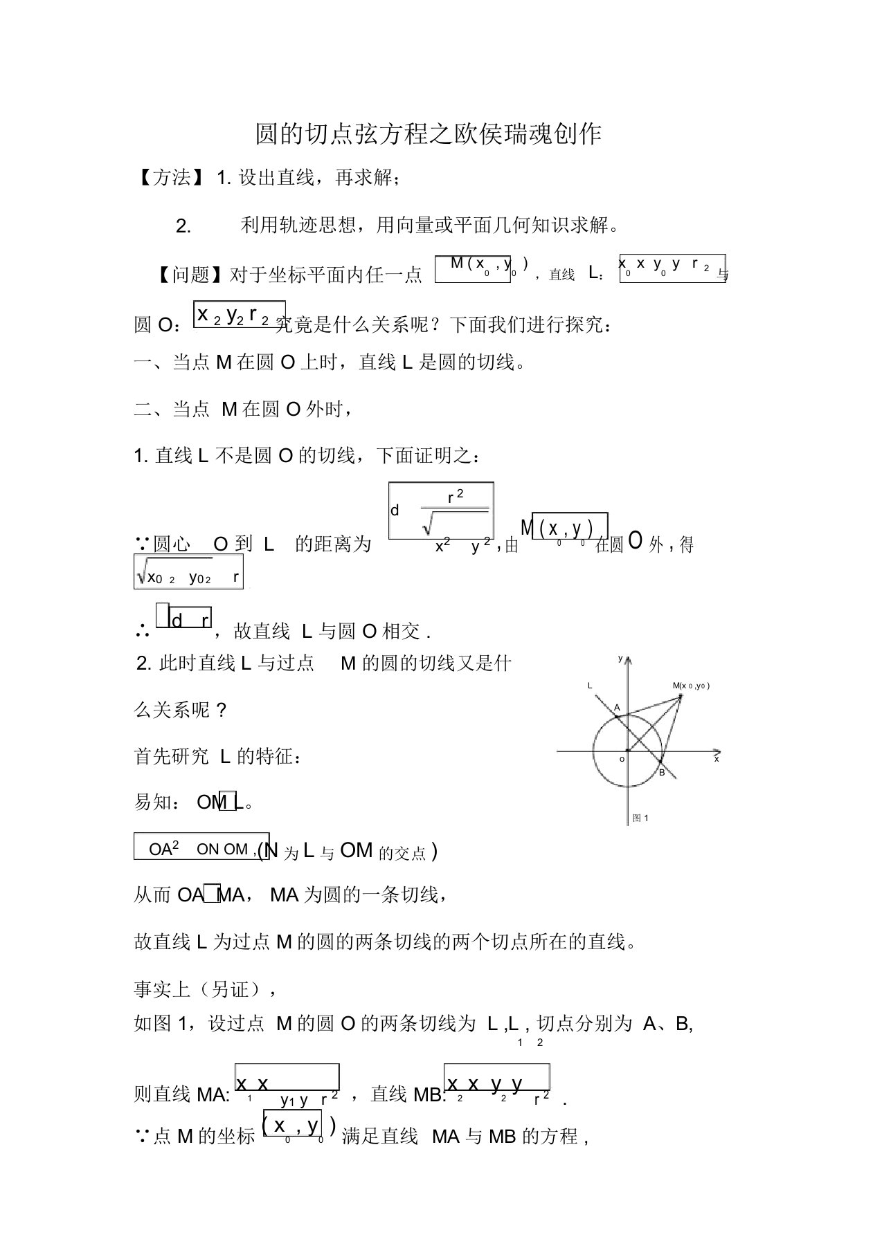 圆的切点弦方程