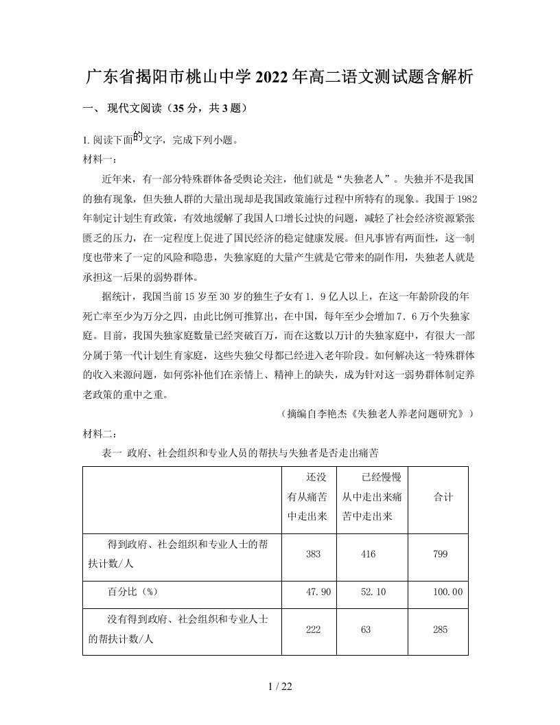 广东省揭阳市桃山中学2022年高二语文测试题含解析