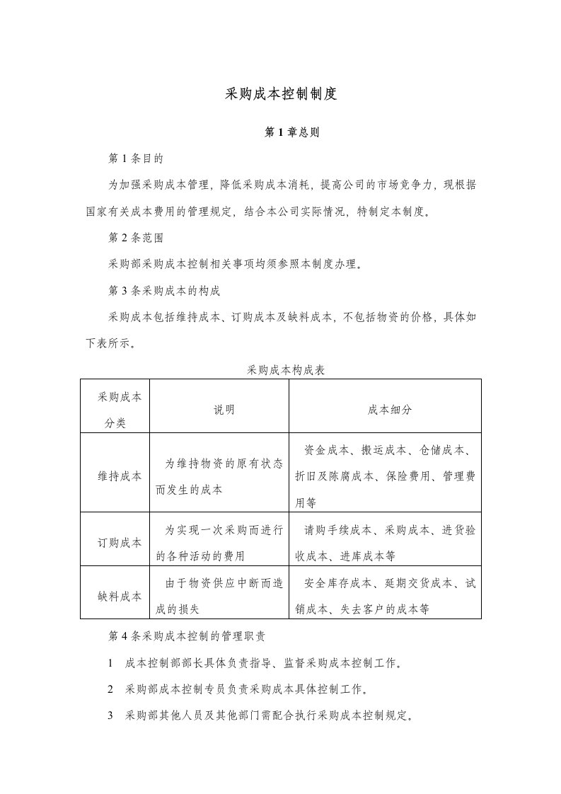 建筑资料-采购成本控制制度