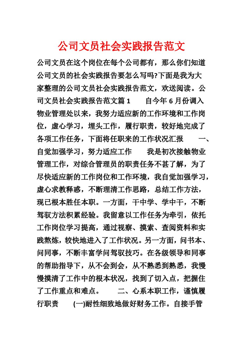 公司文员社会实践报告范文