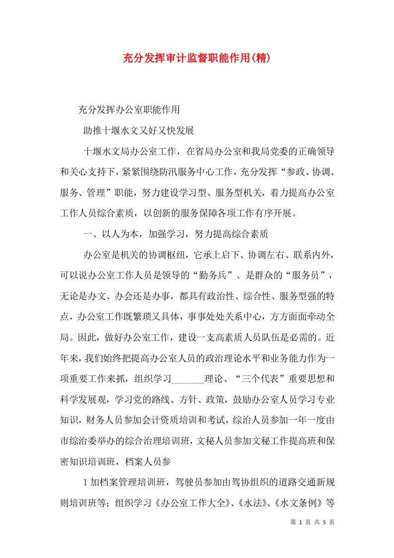 充分发挥审计监督职能作用(精)（一）